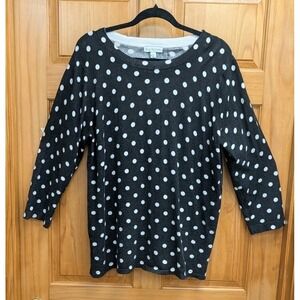 Kim Rodgers Women's XL Top Shirt Black & White Polka Dot Knit Pullover Stretchy